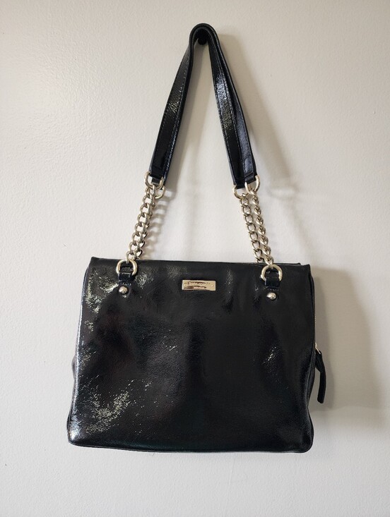 kate spade Handbags - Kate Spade New York Black Patent Leather Chain Shoulder Bag Tote